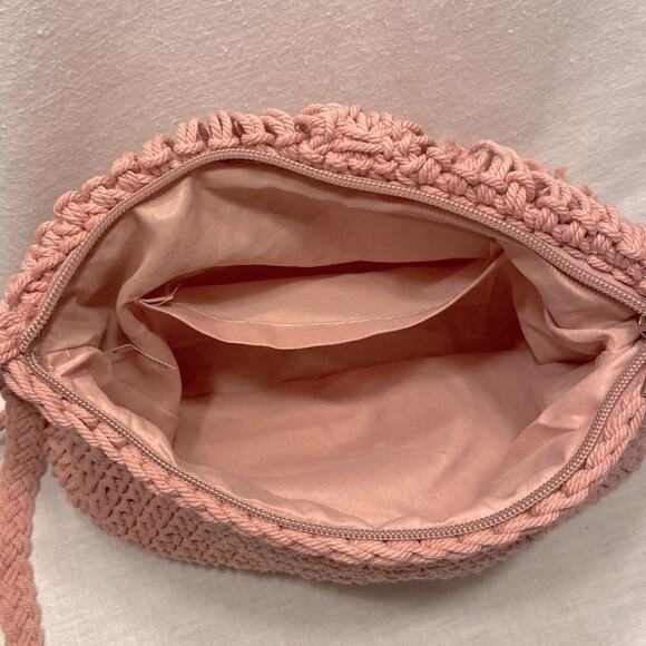 BOHO Crossbody Handbag Pink Macrame Bohemian Bag Purse Lined Sunshine Vibez - Picture 6 of 6